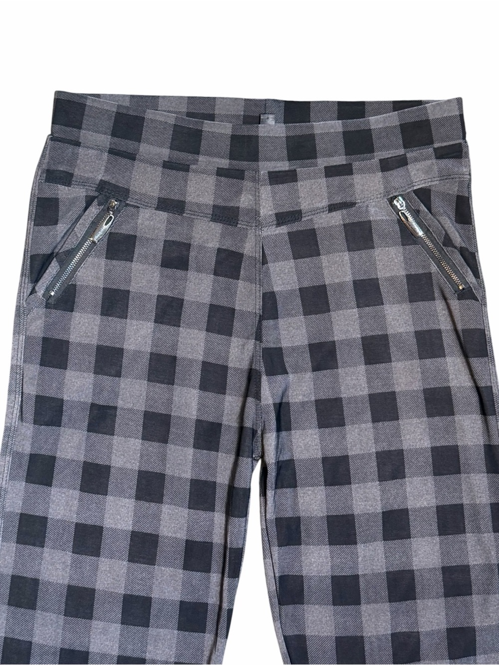 Coco + Carmen Gray Buffalo Plaid Pull On Pants XXL Stretch Zip Pockets - Picture 5 of 9